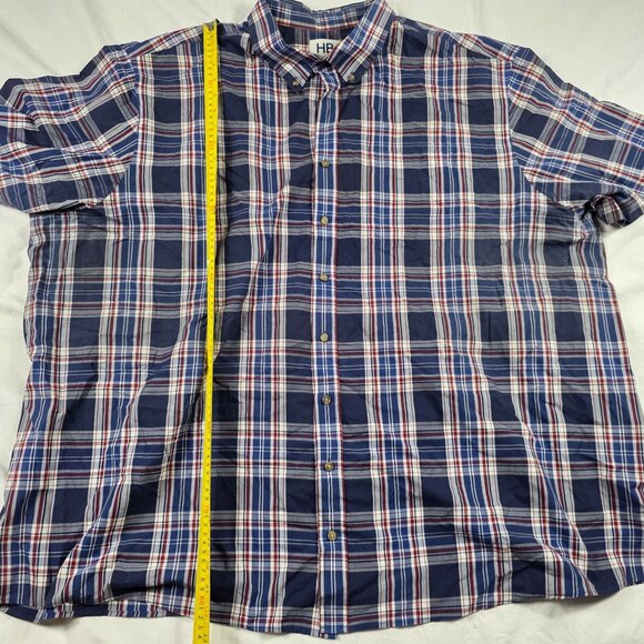 HB Mens Size 4XL Blue Red Plaid Short Sleeve Button Down Shirt Casual Wear - Picture 10 of 11
